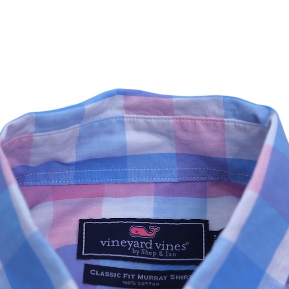 Vineyard Vines M Classic‎ Fit Murray Shirt Plaid Pink Blue Button Down - Picture 3 of 12